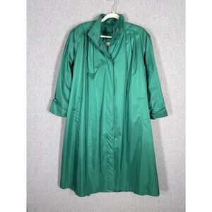 80s Vintage J Gallery Trench Coat 7 8 Emerald Shiny Oversized Pleated Swing Loud